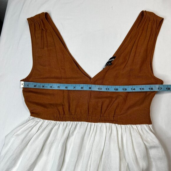 Anthropologie En Saison V-Neck Colorblock Maxi Dress Brown White Navy Medium - Picture 9 of 15